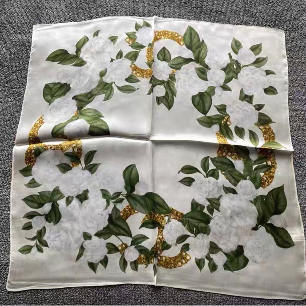 100% silk scarf bandana camellia new in package
